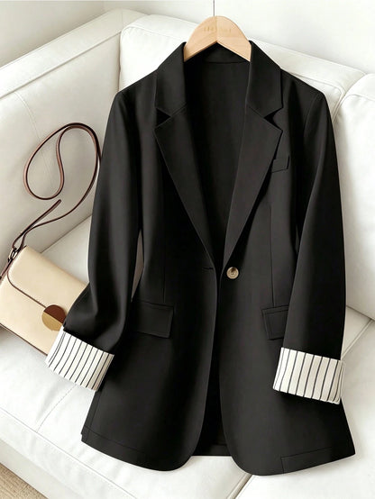 Women's Sleeve Stripe Patchwork Single-Button Regular Blazer Spring Fall