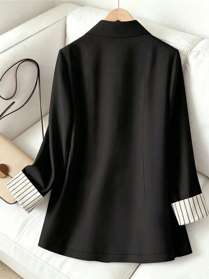 Women's Sleeve Stripe Patchwork Single-Button Regular Blazer Spring Fall