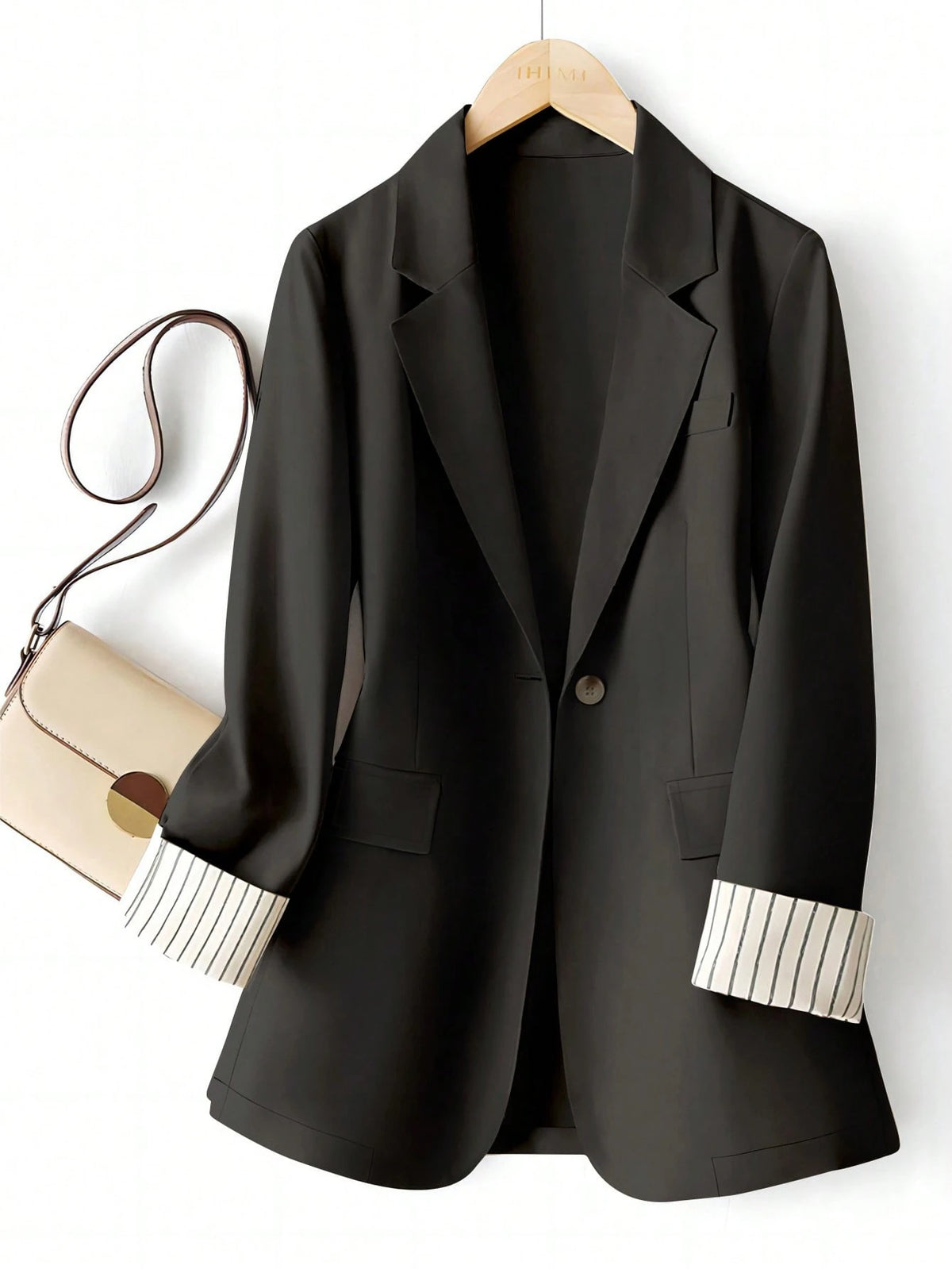 Women's Sleeve Stripe Patchwork Single-Button Regular Blazer Spring Fall