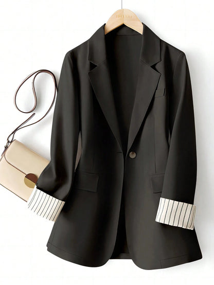Women's Sleeve Stripe Patchwork Single-Button Regular Blazer Spring Fall