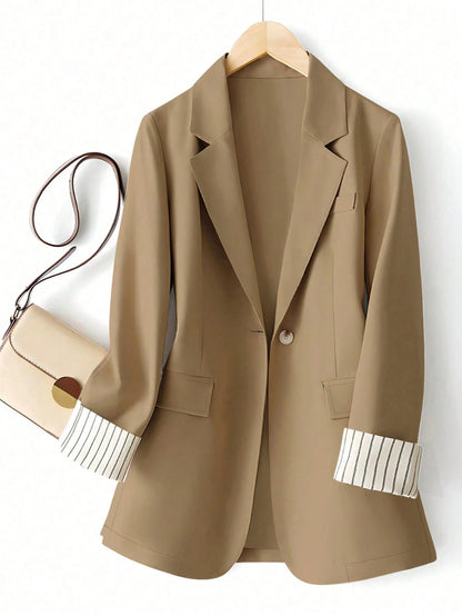 Women's Sleeve Stripe Patchwork Single-Button Regular Blazer Spring Fall