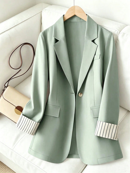 Women's Sleeve Stripe Patchwork Single-Button Regular Blazer Spring Fall
