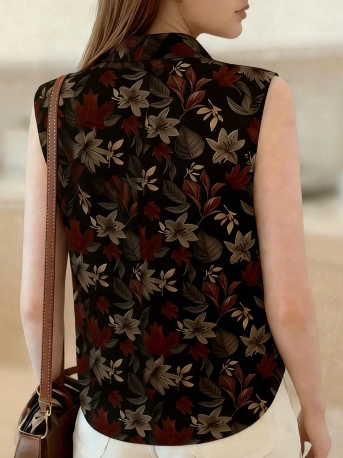 Women's Sleeveless Floral Print Button-Up Shirt, Casual & Comfortable Top Vacation Black Summer