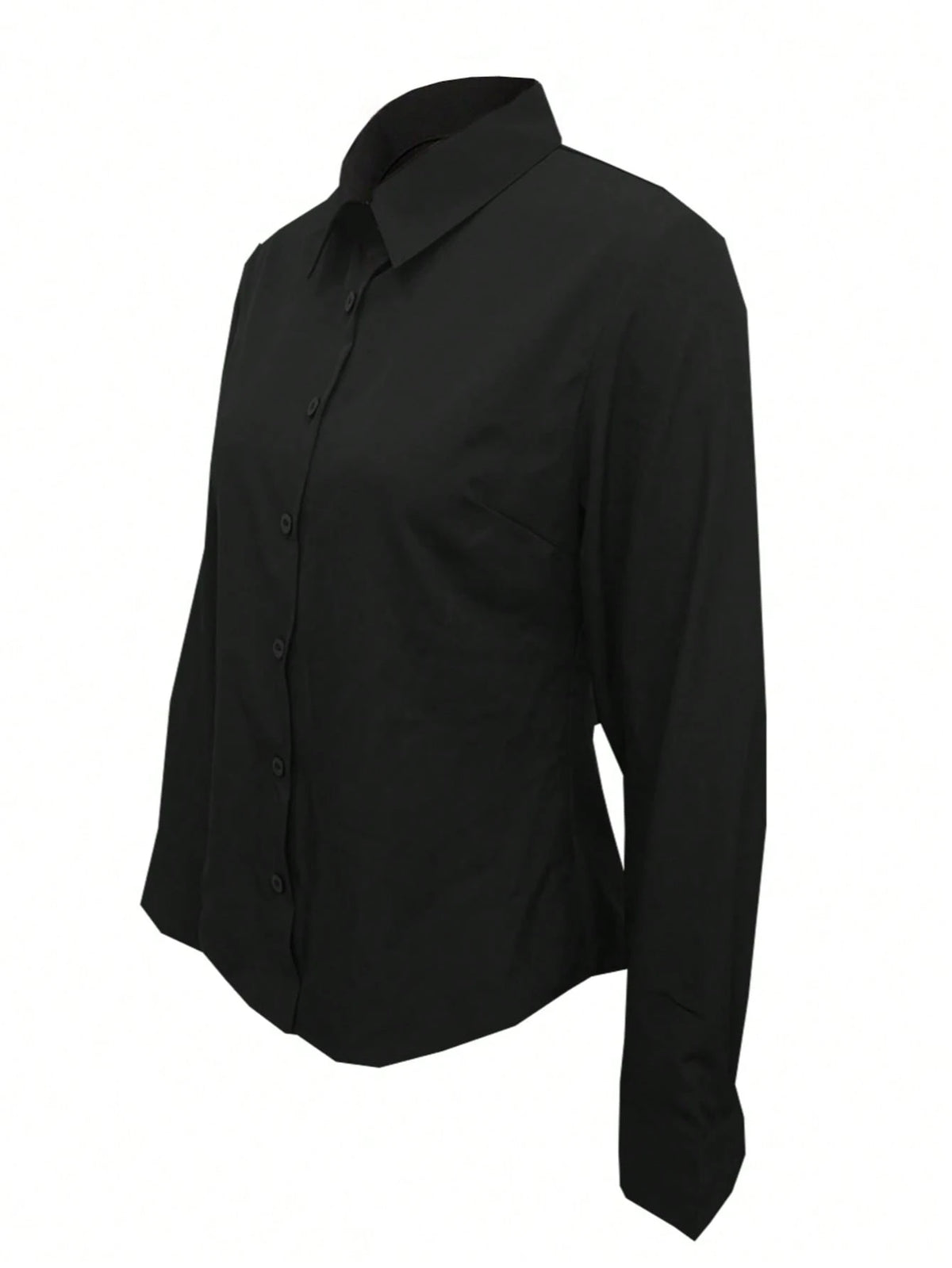 Women's Solid Color Long Sleeve Shirt, Featuring A Collared Design To Showcase A Professional And Capable Demeanor, Made Of Comfortable Fabric. Spring Black