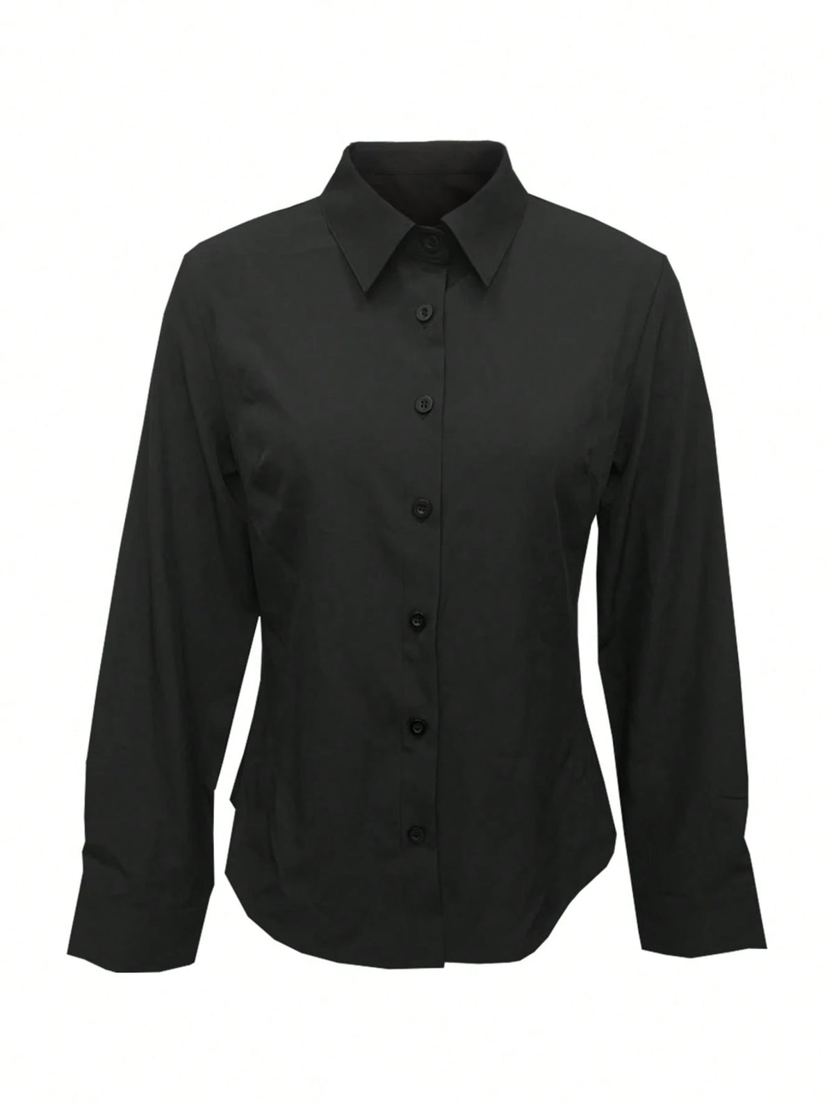 Women's Solid Color Long Sleeve Shirt, Featuring A Collared Design To Showcase A Professional And Capable Demeanor, Made Of Comfortable Fabric. Spring Black