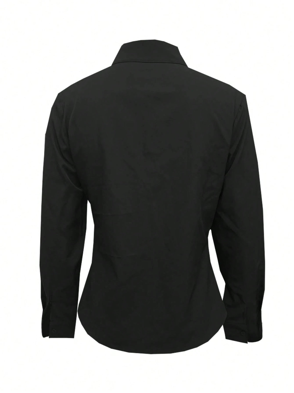 Women's Solid Color Long Sleeve Shirt, Featuring A Collared Design To Showcase A Professional And Capable Demeanor, Made Of Comfortable Fabric. Spring Black