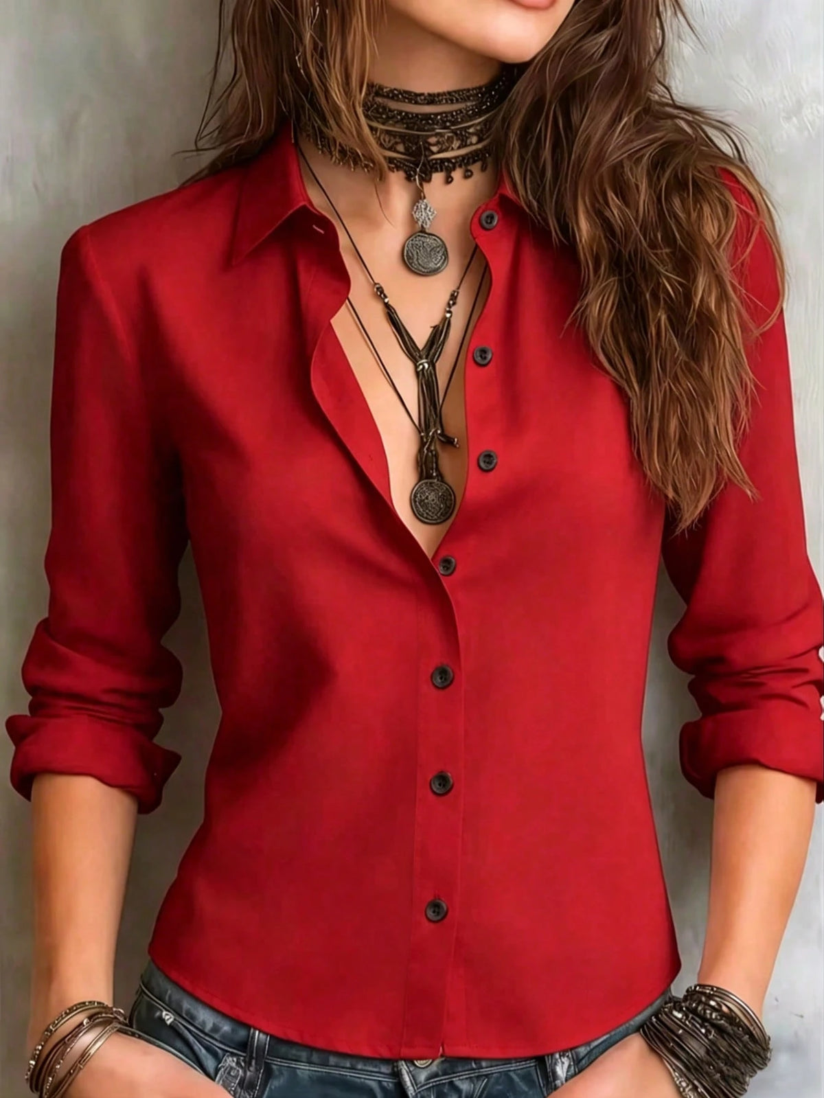 Women's Solid Color Long Sleeve Shirt, Featuring A Collared Design To Showcase A Professional And Capable Demeanor, Made Of Comfortable Fabric. Spring Black