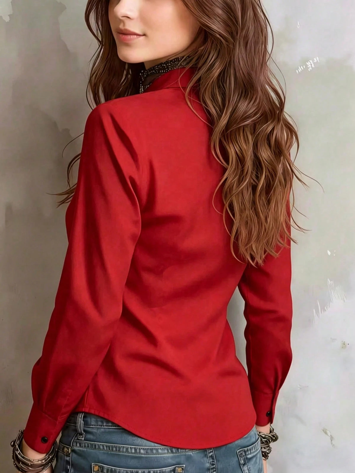 Women's Solid Color Long Sleeve Shirt, Featuring A Collared Design To Showcase A Professional And Capable Demeanor, Made Of Comfortable Fabric. Spring Black