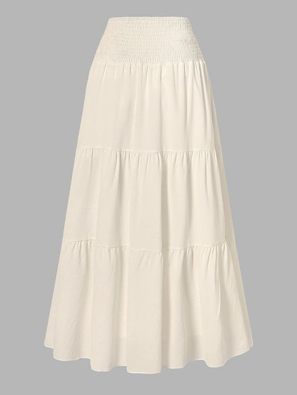 Women's Solid Color Minimalist Versatile Ruffle Hem Bubble Crinkle Feeling Semi-Sheer Skirt Summer