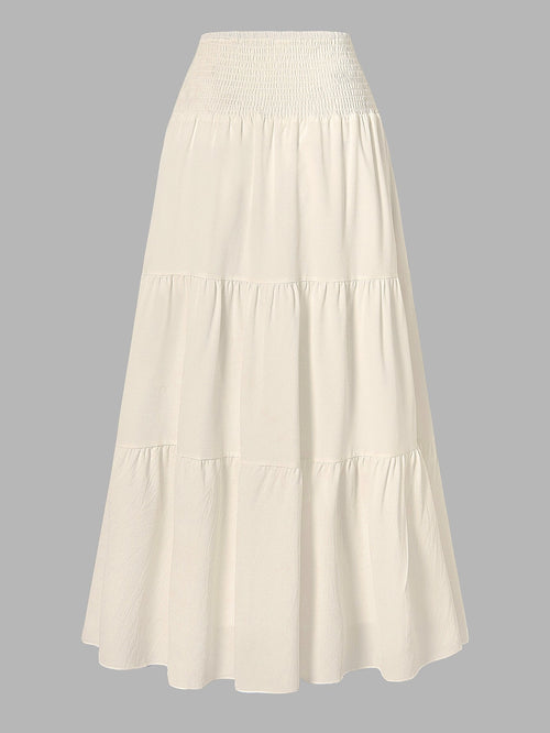 Women's Solid Color Minimalist Versatile Ruffle Hem Bubble Crinkle Feeling Semi-Sheer Skirt Summer