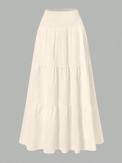 Women's Solid Color Minimalist Versatile Ruffle Hem Bubble Crinkle Feeling Semi-Sheer Skirt Summer