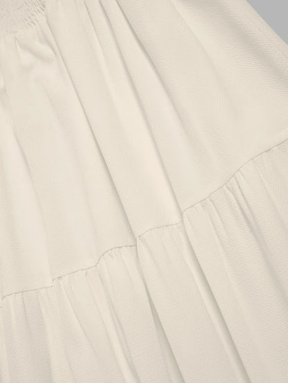 Women's Solid Color Minimalist Versatile Ruffle Hem Bubble Crinkle Feeling Semi-Sheer Skirt Summer