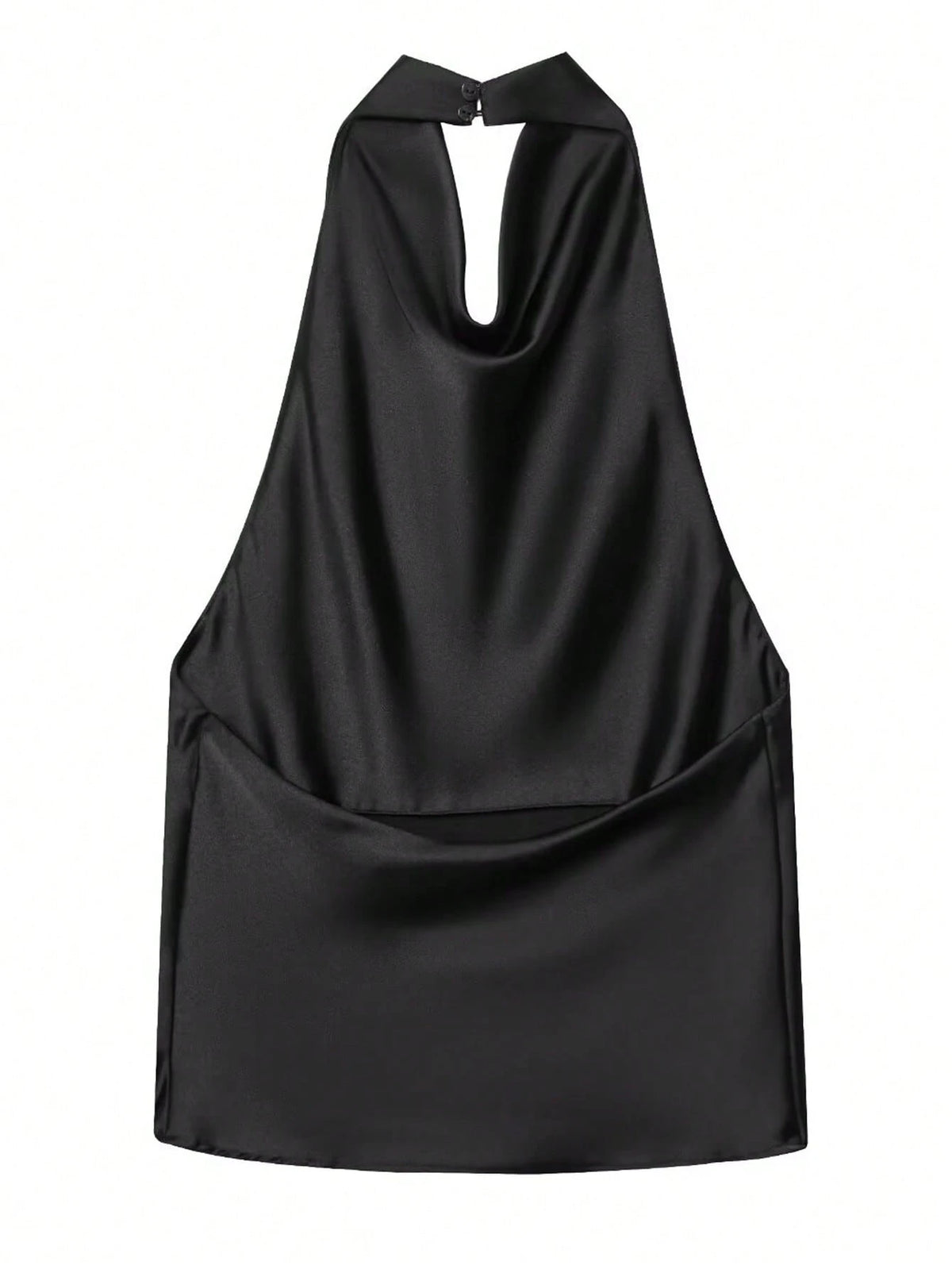 Women's Solid Color Turtleneck Halter Y2K Satin Camisole, Cute Streetwear For Summer Casual Black, Chic & Elegant
