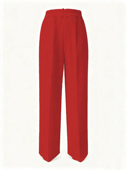 Women's Straight Loose Casual Solid Color Button Zipper Pocket Pants Spring Red