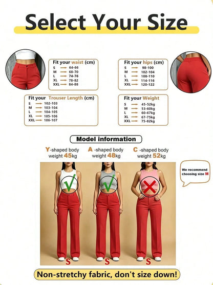 Women's Straight Loose Casual Solid Color Button Zipper Pocket Pants Spring Red
