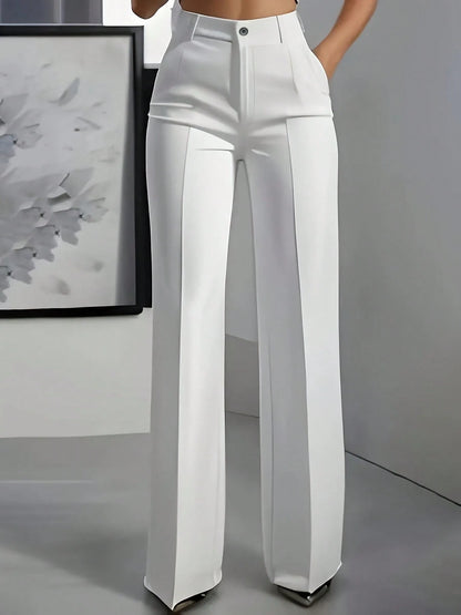 Women's Straight Loose Casual Solid Color Button Zipper Pocket Pants Spring Red