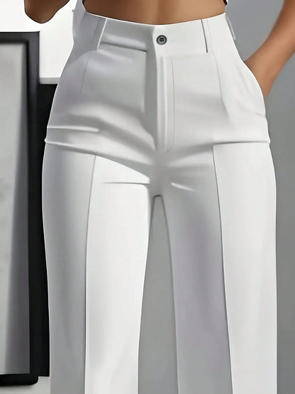 Women's Straight Loose Casual Solid Color Button Zipper Pocket Pants Spring Red