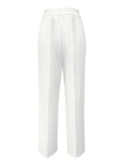 Women's Straight Loose Casual Solid Color Button Zipper Pocket Pants Spring Red