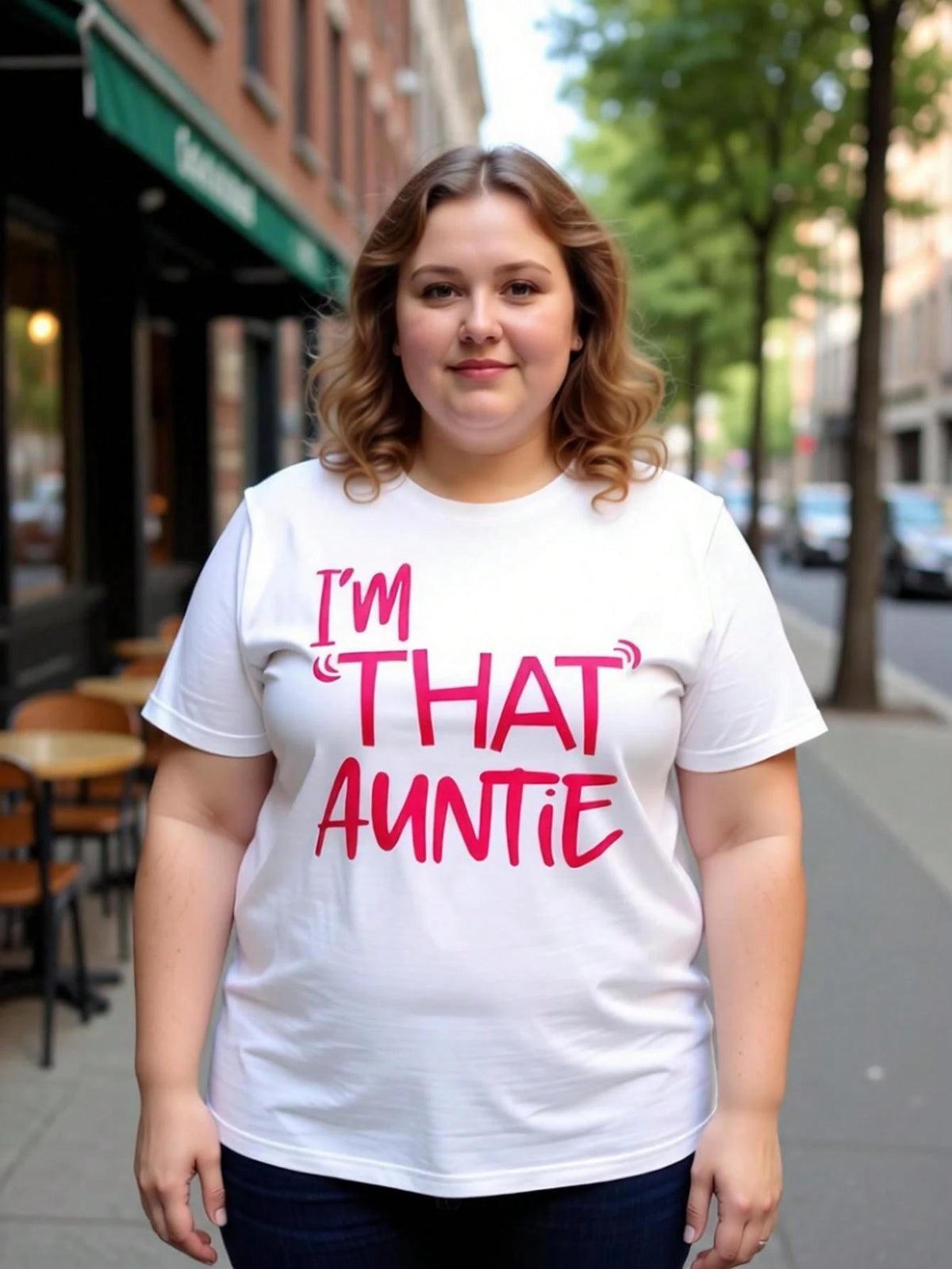 Women's Summer 100% Cotton Oversized "I'M THAT AUNTIE" Letter Print Short Sleeve T-Shirt