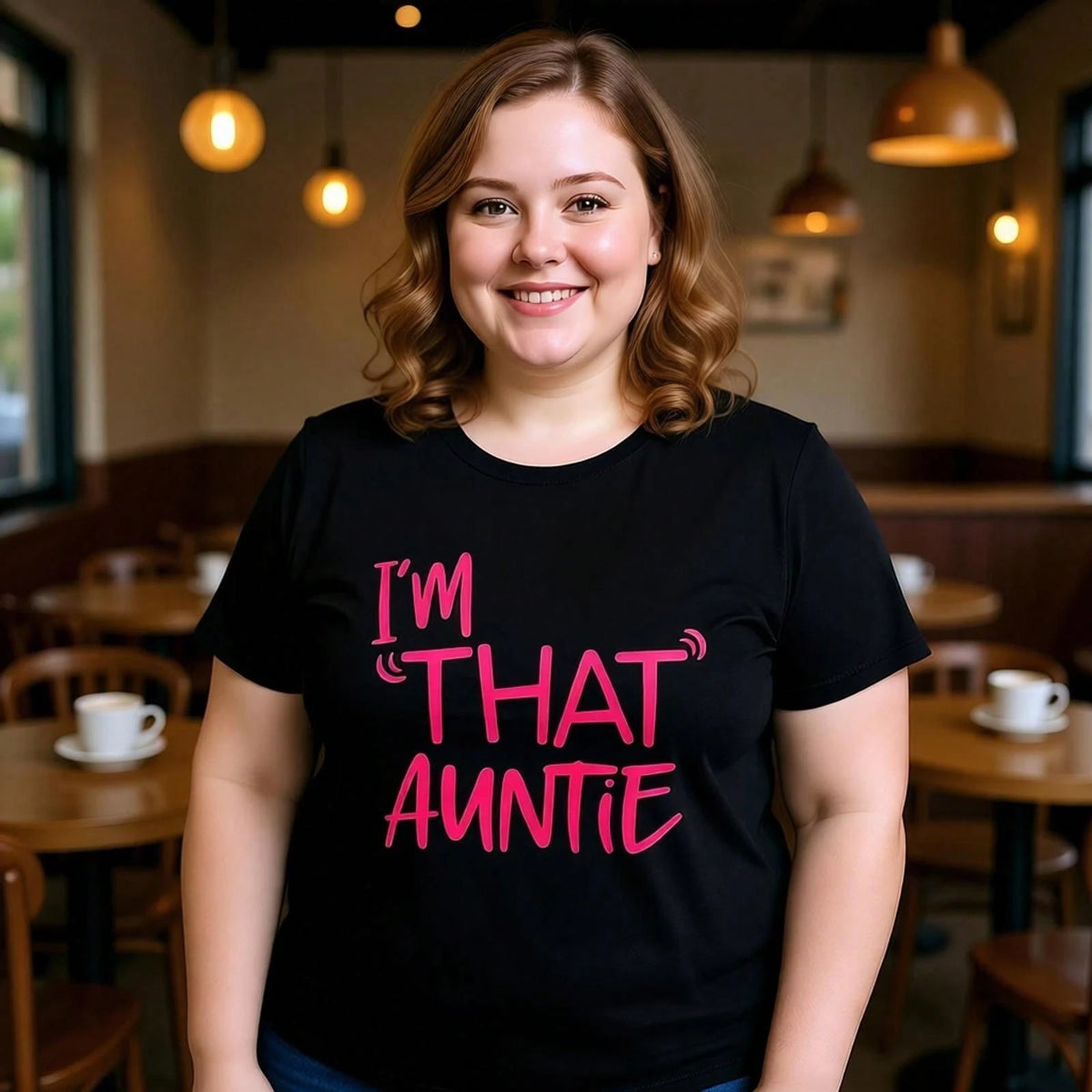 Women's Summer 100% Cotton Oversized "I'M THAT AUNTIE" Letter Print Short Sleeve T-Shirt