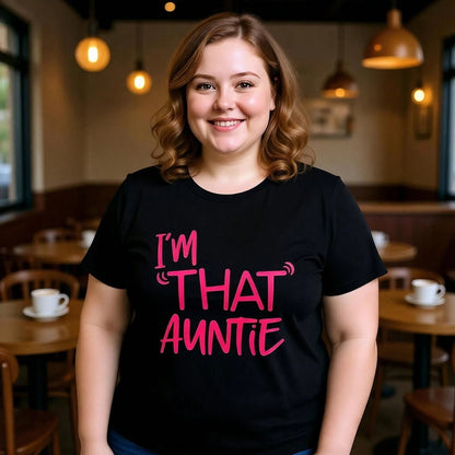 Women's Summer 100% Cotton Oversized "I'M THAT AUNTIE" Letter Print Short Sleeve T-Shirt