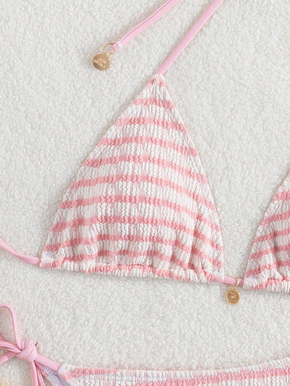 Women's Summer Beach Striped Tie-Front Bikini Top, European And American Popular Swimwear Vacation
