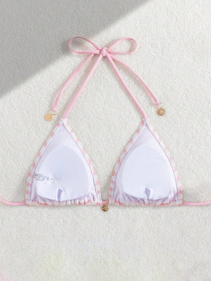 Women's Summer Beach Striped Tie-Front Bikini Top, European And American Popular Swimwear Vacation