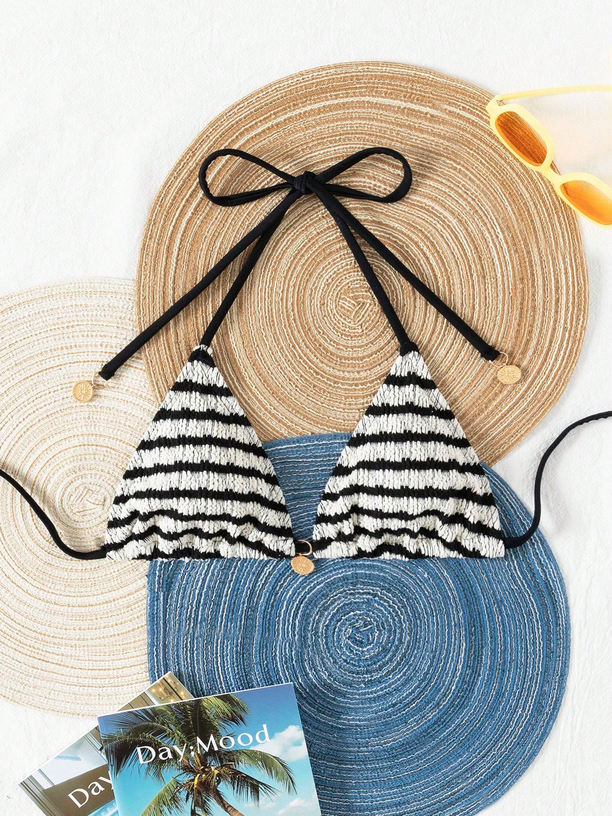 Women's Summer Beach Striped Tie-Front Bikini Top, European And American Popular Swimwear Vacation