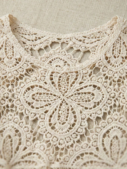 Women's Summer Bohemian Style Hollow Lace Blouse| Loose Short Sleeve Beach Shirt Suitable For Vacation, Festivals, Resorts And Music Festivals
