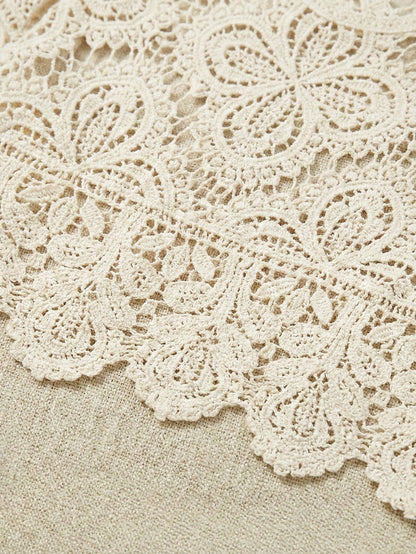 Women's Summer Bohemian Style Hollow Lace Blouse| Loose Short Sleeve Beach Shirt Suitable For Vacation, Festivals, Resorts And Music Festivals