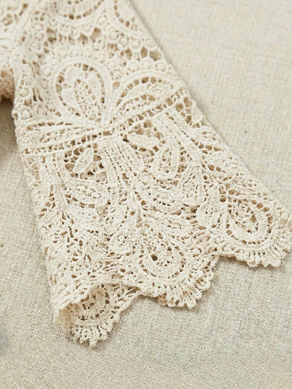 Women's Summer Bohemian Style Hollow Lace Blouse| Loose Short Sleeve Beach Shirt Suitable For Vacation, Festivals, Resorts And Music Festivals