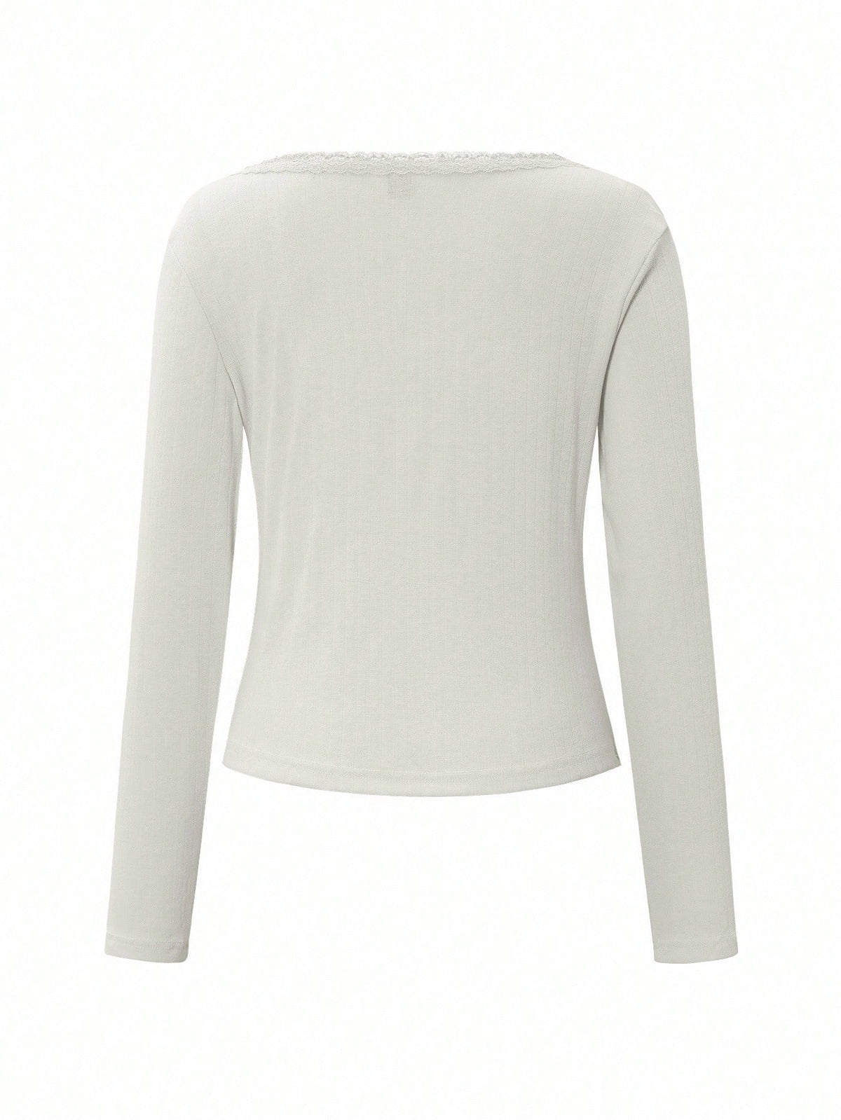 Women's Summer Elegant White Sweet Lace Trim Long Sleeve T-Shirt,Slim Fit 3-Button Casual Tee Autumn Date Cute Button Down Top