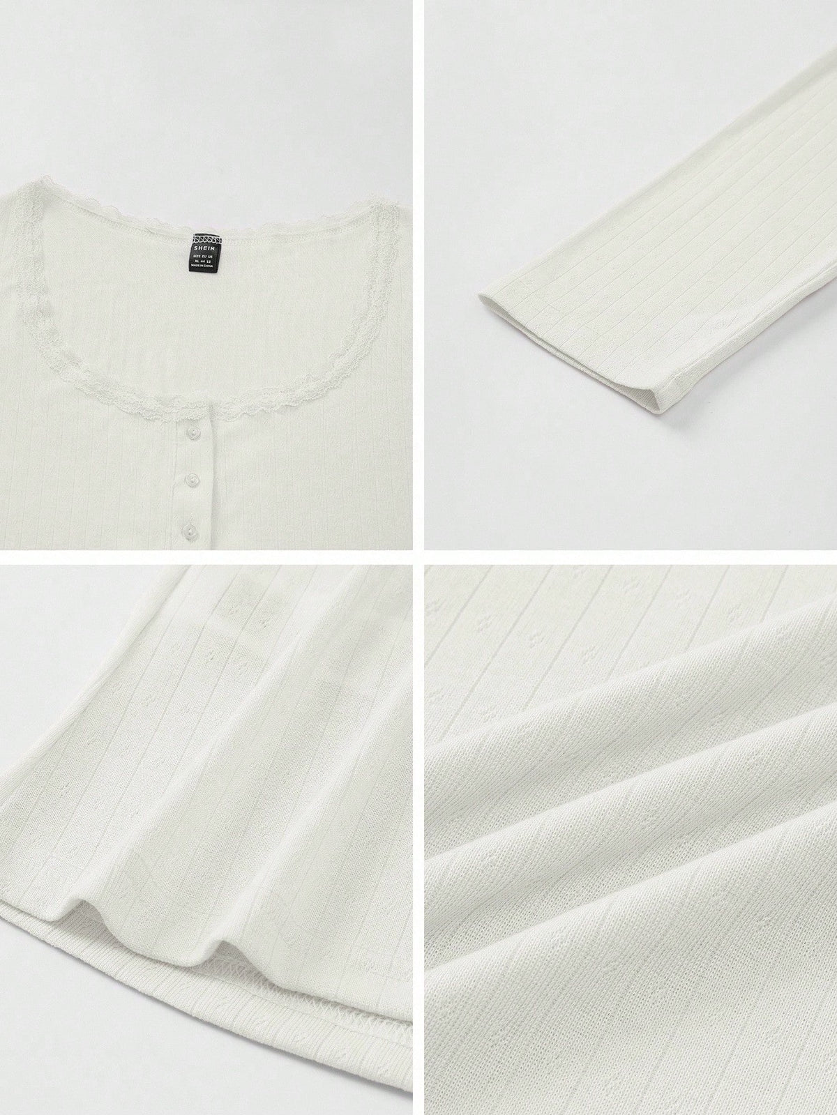 Women's Summer Elegant White Sweet Lace Trim Long Sleeve T-Shirt,Slim Fit 3-Button Casual Tee Autumn Date Cute Button Down Top