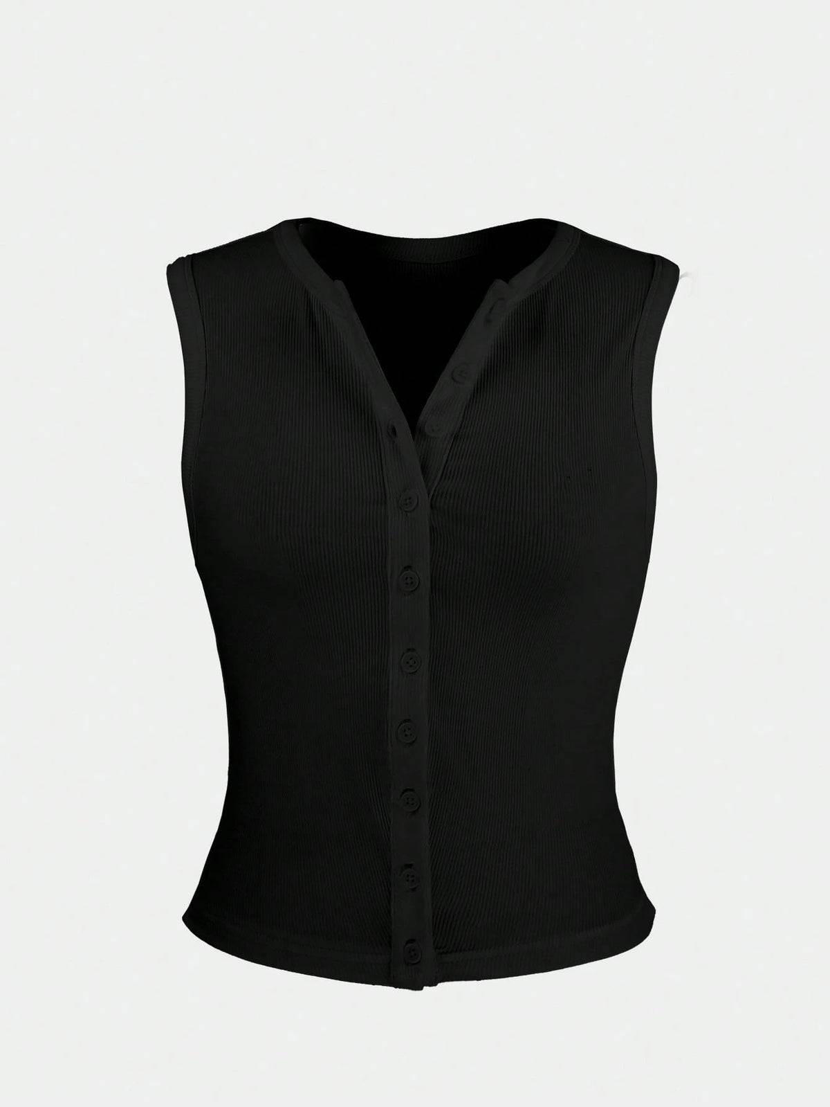 Women's Summer New Arrival Minimalist Fashion Fitted Button Camisole, Casual Versatile Black Top