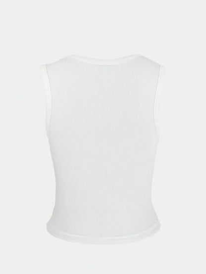 Women's Summer New Arrival Minimalist Fashion Fitted Button Camisole, Casual Versatile Black Top
