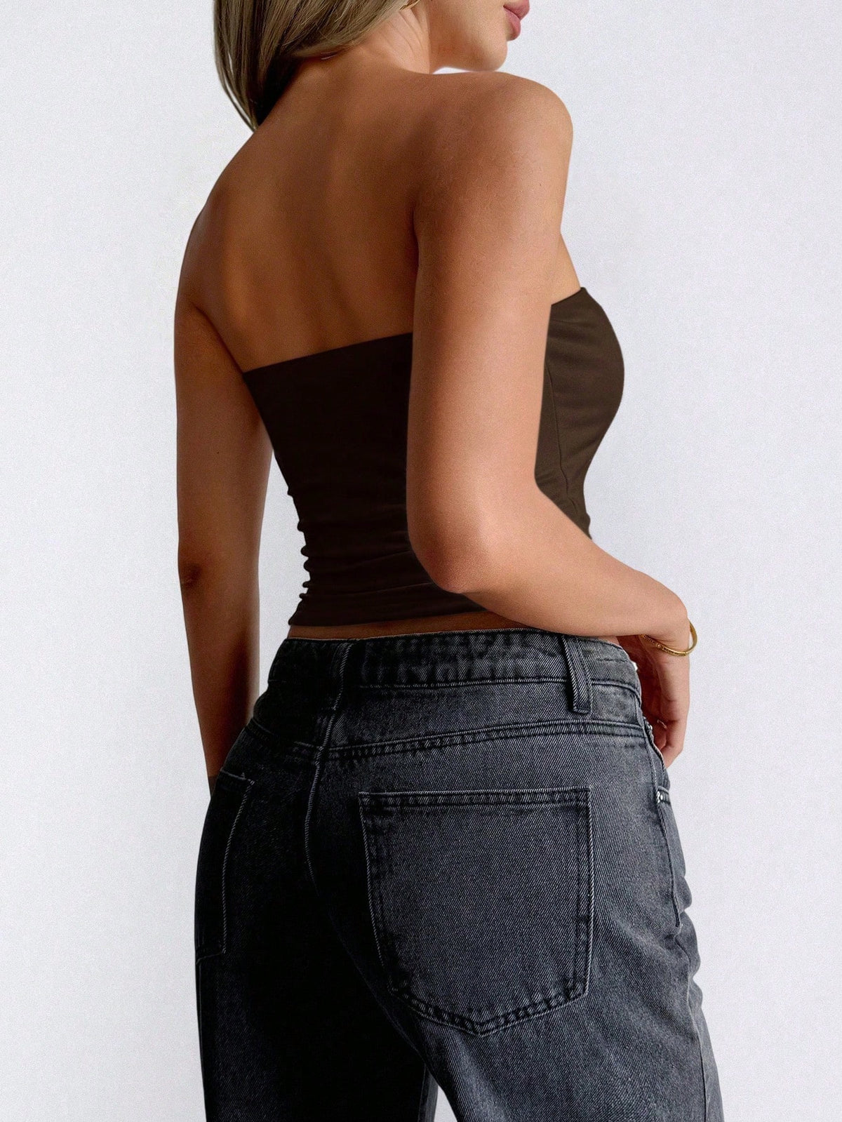 Women's Summer Sexy Hot Girl Casual Versatile Y2K Style Bandeau Top Brown