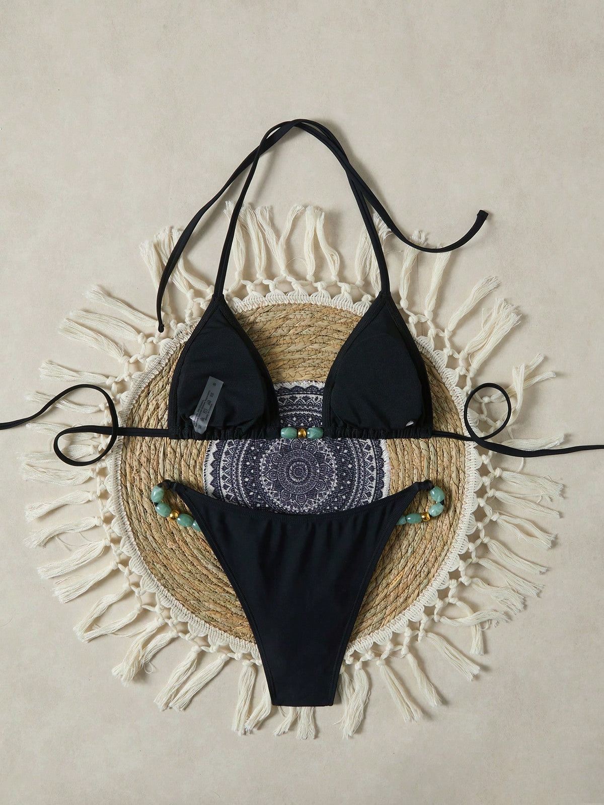 Women's Swimwear Triangle Bikini Set, Halter Neck Tie-Up, Simple And Sexy, Summer Vacation Beach Black