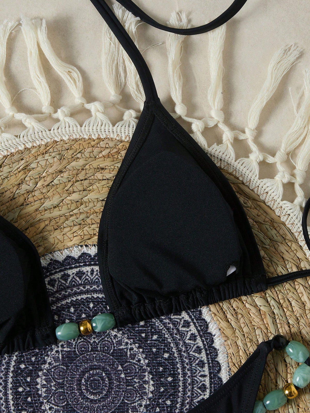 Women's Swimwear Triangle Bikini Set, Halter Neck Tie-Up, Simple And Sexy, Summer Vacation Beach Black