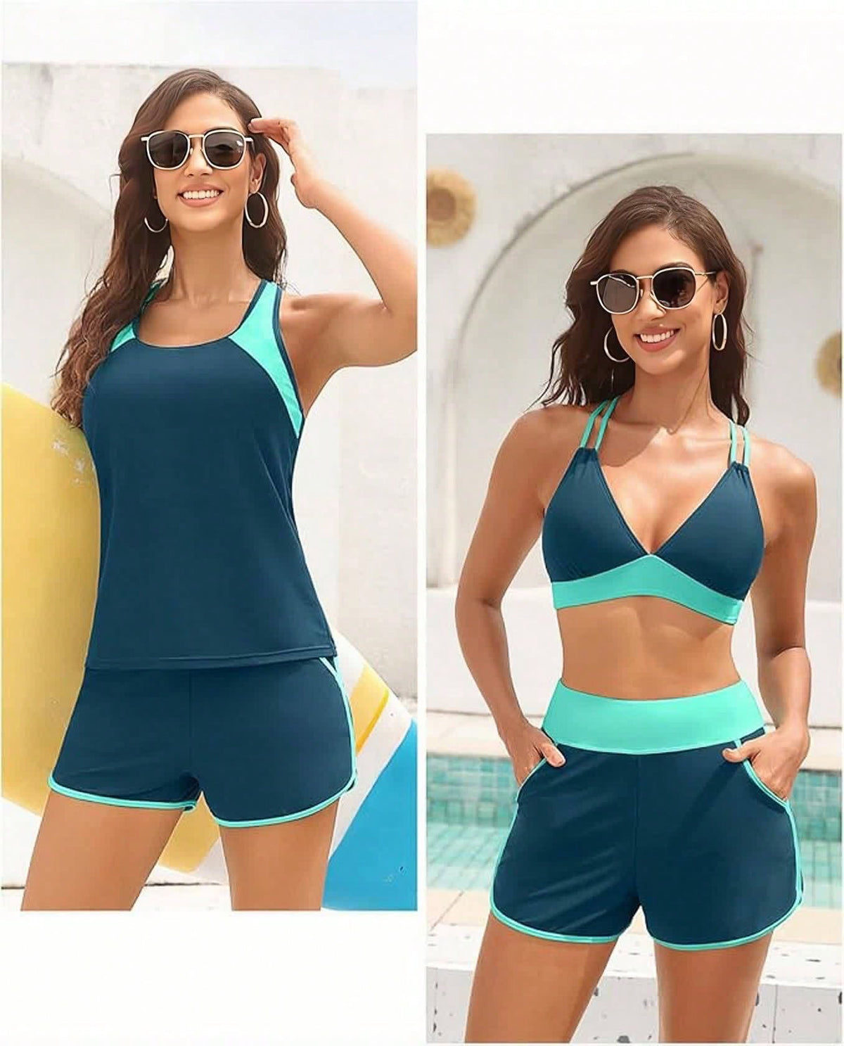 Women's Three-Piece Split Swimsuit With Pockets,-Back Design, Bikini With Shorts, Sports Swimwear, Summer Clothing, Vacation Wear