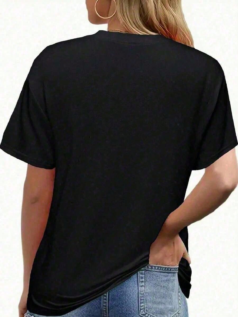 Women's Western-Style Denim T-Shirt Paired With Teal Denim Boots-A Soft, Crew-Neck Casual Top Perfect For Western-Themed Parties And Everyday Wear