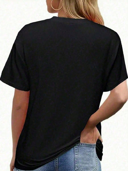 Women's Western-Style Denim T-Shirt Paired With Teal Denim Boots-A Soft, Crew-Neck Casual Top Perfect For Western-Themed Parties And Everyday Wear