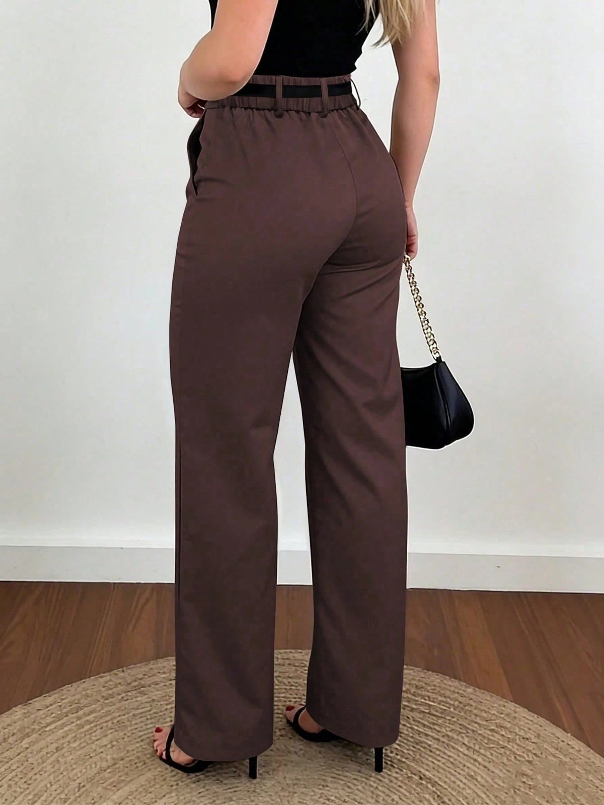Women's Wide Leg Pants, Elegant Fashionable Commuter Wear With Pockets And No Belt, Bohemian Street Style Brown
