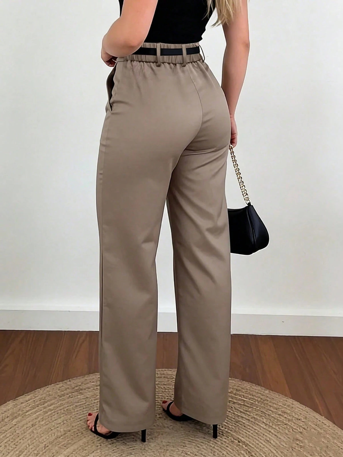 Women's Wide Leg Pants, Elegant Fashionable Commuter Wear With Pockets And No Belt, Bohemian Street Style Brown