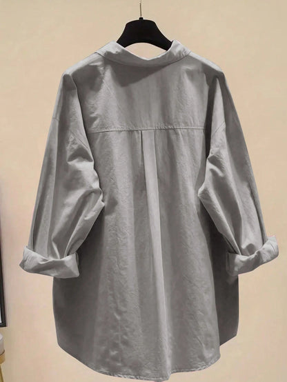 Women Simple Solid Color Button-Up Casual Shirt,Long Sleeve Tops Summer