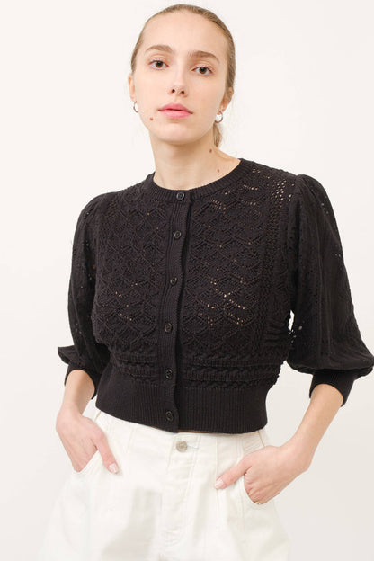 Women's 3/4 Sleeve Cardigan - Black