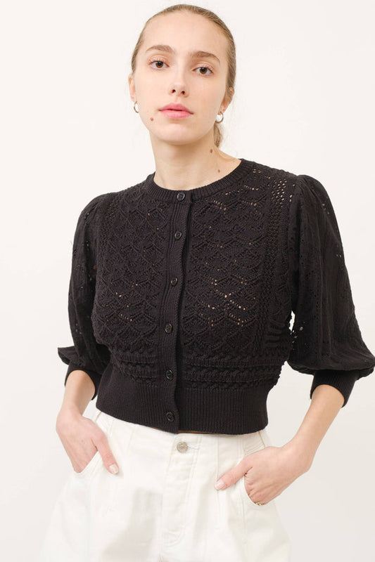 Women's 3/4 Sleeve Cardigan - Black