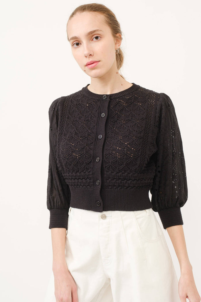 Women's 3/4 Sleeve Cardigan - Black