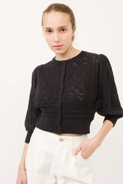 Women's 3/4 Sleeve Cardigan - Black