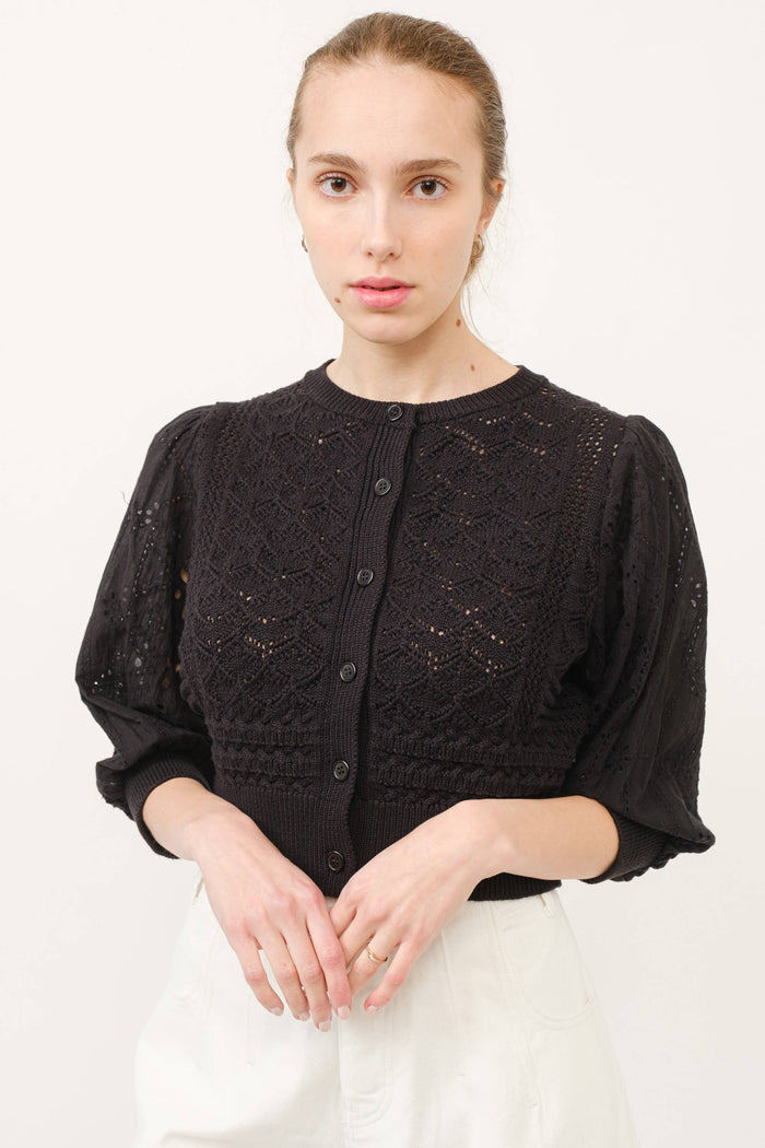 Women's 3/4 Sleeve Cardigan - Black