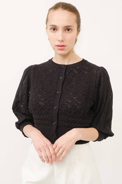 Women's 3/4 Sleeve Cardigan - Black